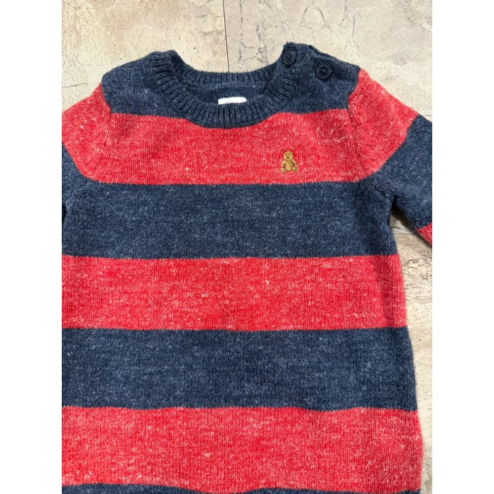 Baby Gap Red & Blue Sweater Like One Piece Bear Logo 6/12 Months